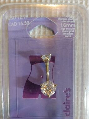 Claire's Silver Tone Belly Ring with Clear Circle Crystal